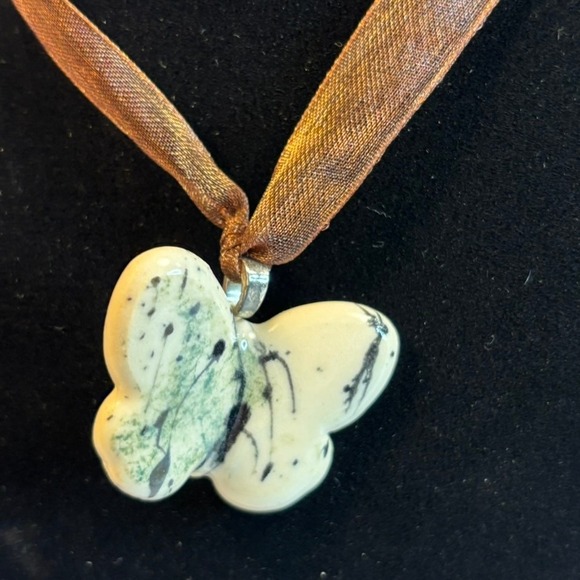 Unique Butterfly Pendant Necklace Sheer Ribbon Cord Boho Charm - Picture 6 of 7